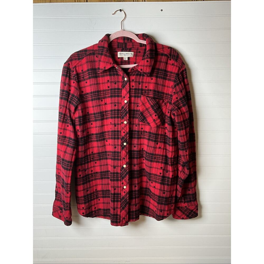 Women's M Idyllwind Shirt Red & Black Stars Cowboy Western Pearl Snap Flannel